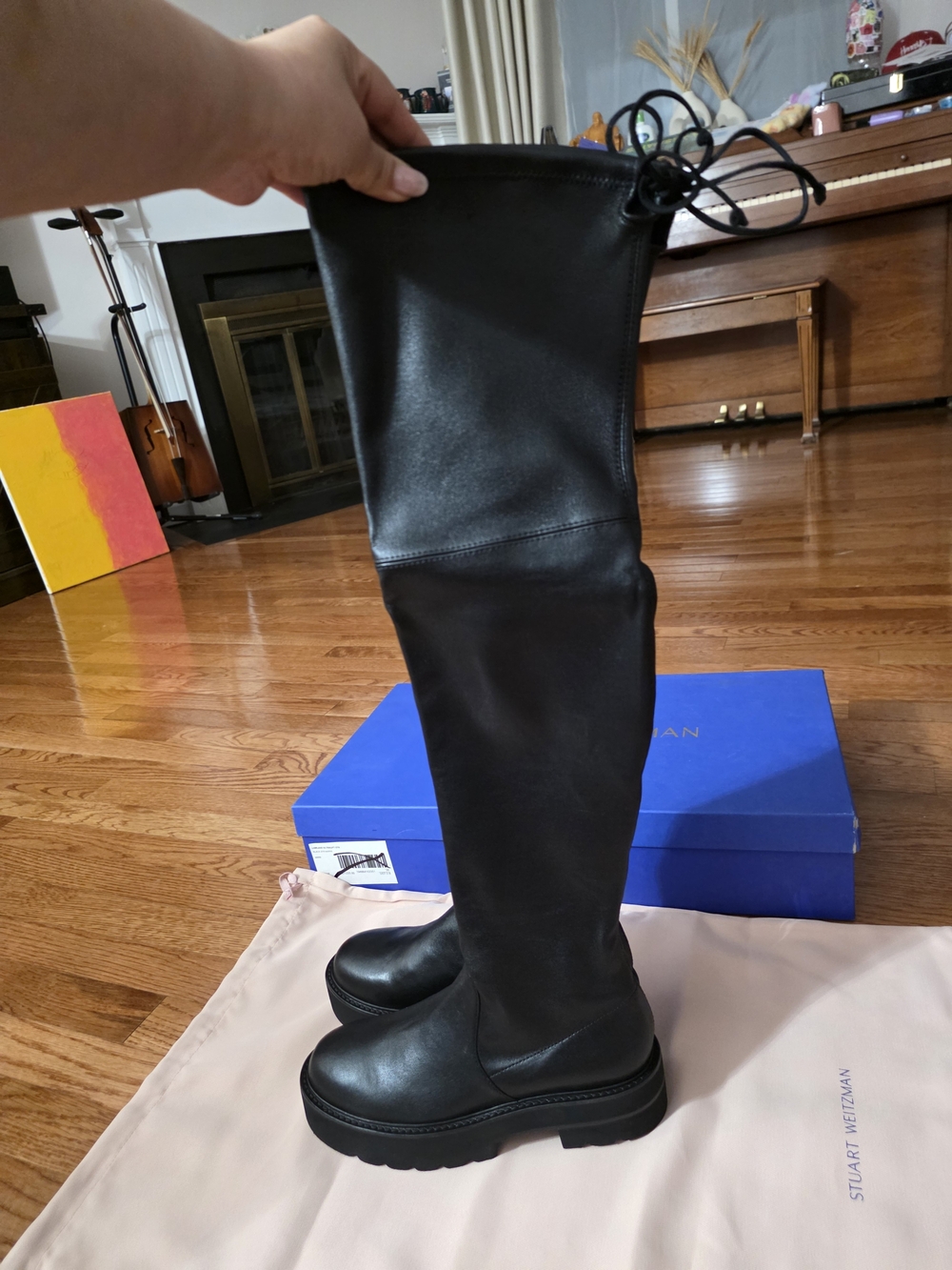 Stuart Weitzman Black Over-the-Knee Leather Boots